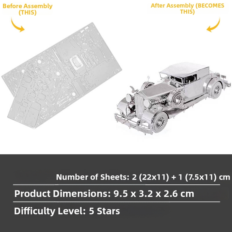 Crazy Model 1934 Packard класически автомобил - без лепило, 3D метален пъзел за сглобяване от неръждаема стомана, DIY