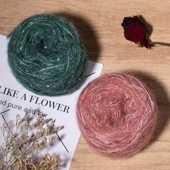 Мохерова прежда за плетене — DIY комплект за шал и шапка със пайети