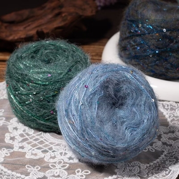 Мохерова прежда за плетене — DIY комплект за шал и шапка със пайети