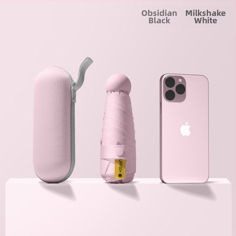 Red Leaves Петсекционен слънчев чадър, унисекс, компактен и преносим, 6 ребра, ръчно отваряне, UPF >50, 190T материя, стоманена ос