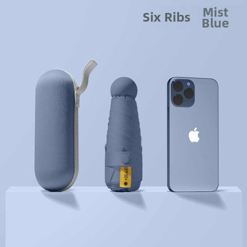 Red Leaves Петсекционен слънчев чадър, унисекс, компактен и преносим, 6 ребра, ръчно отваряне, UPF >50, 190T материя, стоманена ос