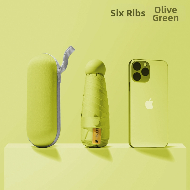 Red Leaves Петсекционен слънчев чадър, унисекс, компактен и преносим, 6 ребра, ръчно отваряне, UPF >50, 190T материя, стоманена ос