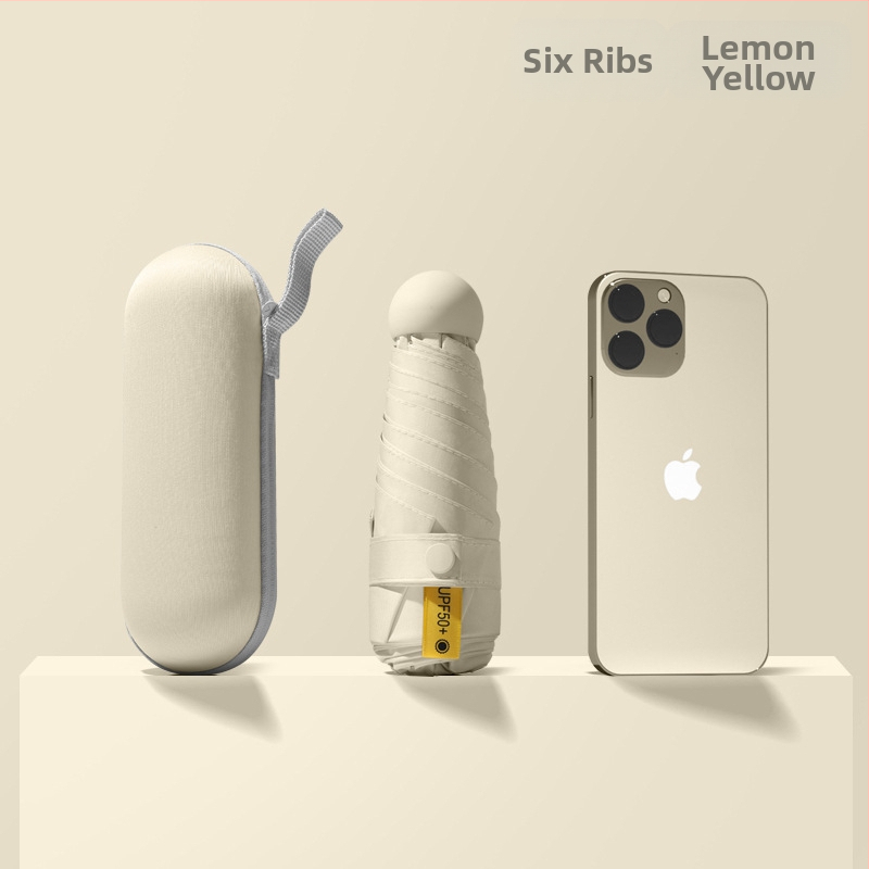 Red Leaves Петсекционен слънчев чадър, унисекс, компактен и преносим, 6 ребра, ръчно отваряне, UPF >50, 190T материя, стоманена ос