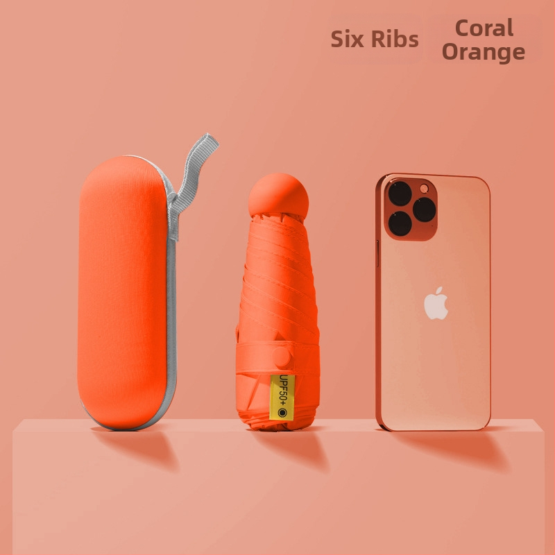 Red Leaves Петсекционен слънчев чадър, унисекс, компактен и преносим, 6 ребра, ръчно отваряне, UPF >50, 190T материя, стоманена ос