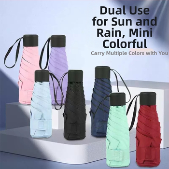 Компактен капсулен чадър, 6 ребра, ръчно отваряне, UPF > 50, плат 210T, железен прът