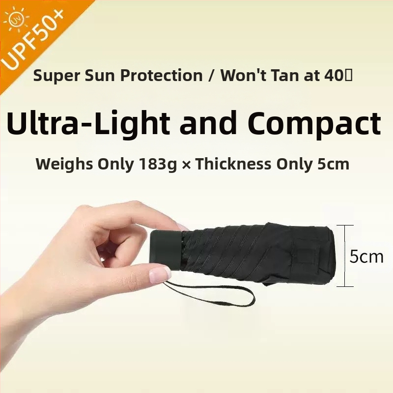 Компактен капсулен чадър, 6 ребра, ръчно отваряне, UPF > 50, плат 210T, железен прът