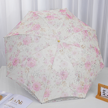 Слънчев чадър с двуслойна конструкция, бродирана дантела и винилово покритие; UPF над 40; 8 ребра