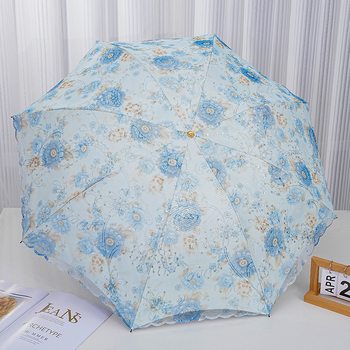 Слънчев чадър с двуслойна конструкция, бродирана дантела и винилово покритие; UPF над 40; 8 ребра