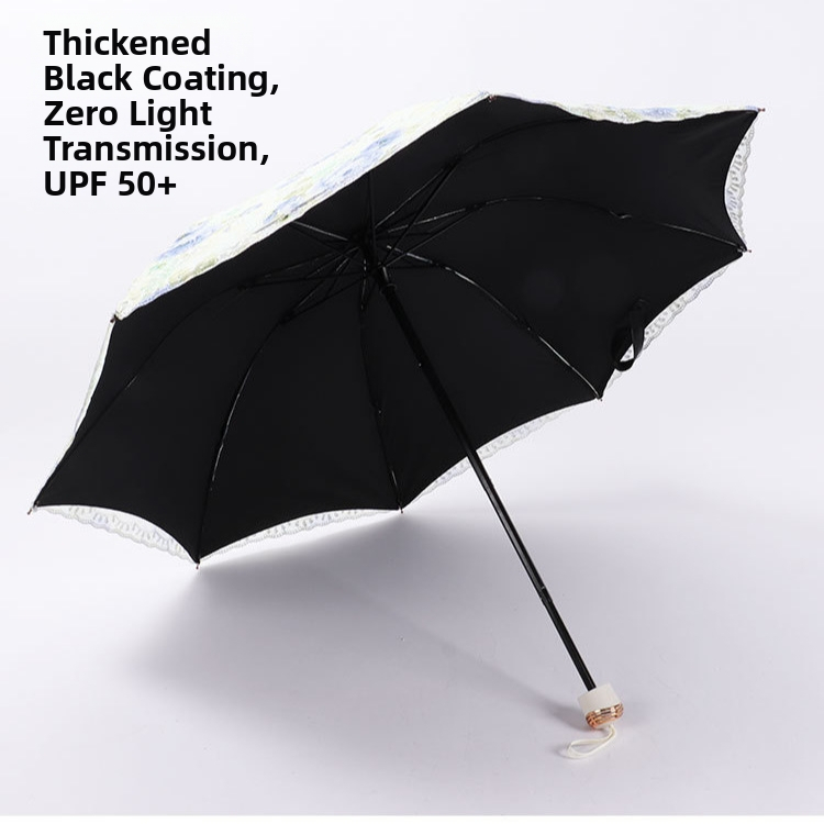 Слънчев чадър с двуслойна конструкция, бродирана дантела и винилово покритие; UPF над 40; 8 ребра