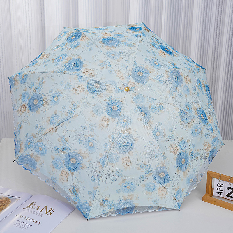 Слънчев чадър с двуслойна конструкция, бродирана дантела и винилово покритие; UPF над 40; 8 ребра