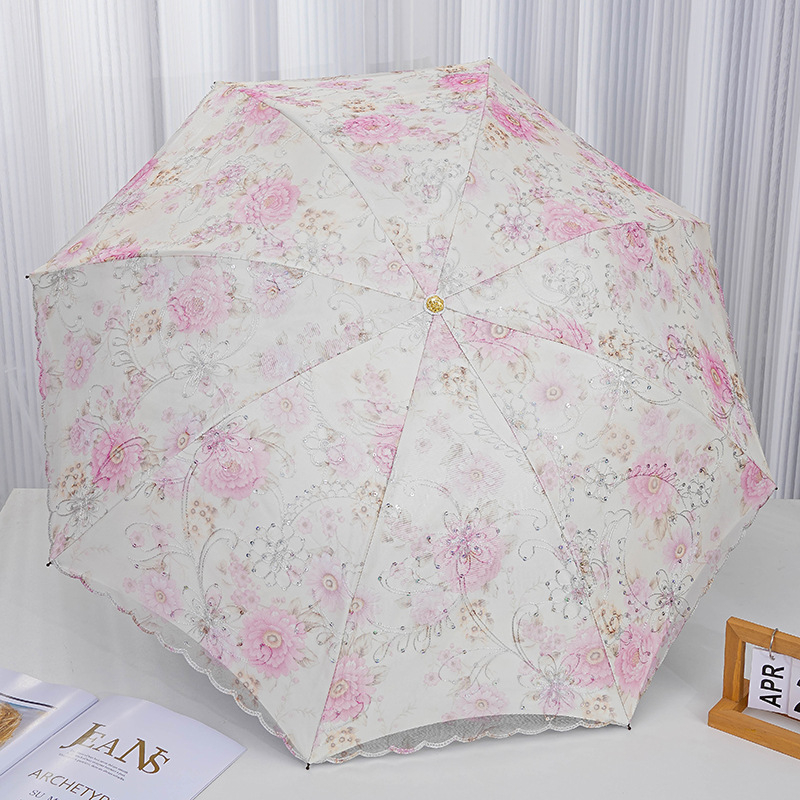 Слънчев чадър с двуслойна конструкция, бродирана дантела и винилово покритие; UPF над 40; 8 ребра