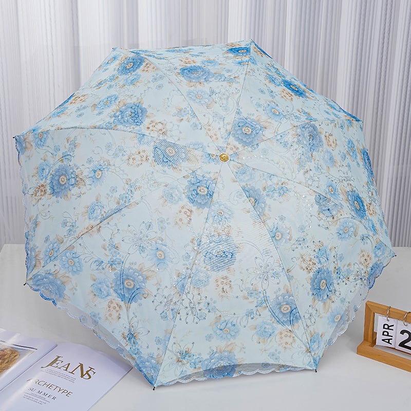 Слънчев чадър с двуслойна конструкция, бродирана дантела и винилово покритие; UPF над 40; 8 ребра