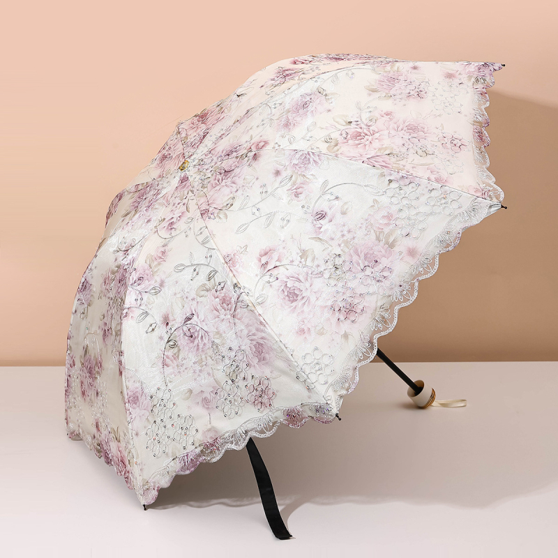 Слънчев чадър с двуслойна конструкция, бродирана дантела и винилово покритие; UPF над 40; 8 ребра