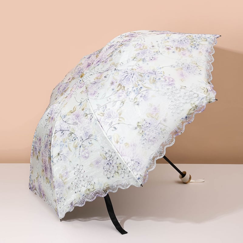 Слънчев чадър с двуслойна конструкция, бродирана дантела и винилово покритие; UPF над 40; 8 ребра