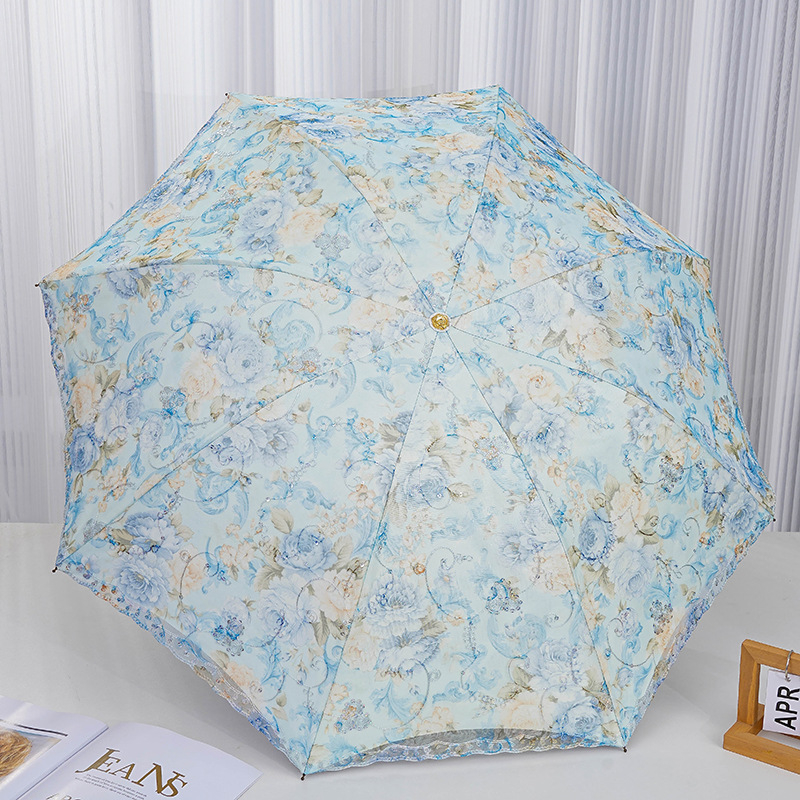 Слънчев чадър с двуслойна конструкция, бродирана дантела и винилово покритие; UPF над 40; 8 ребра