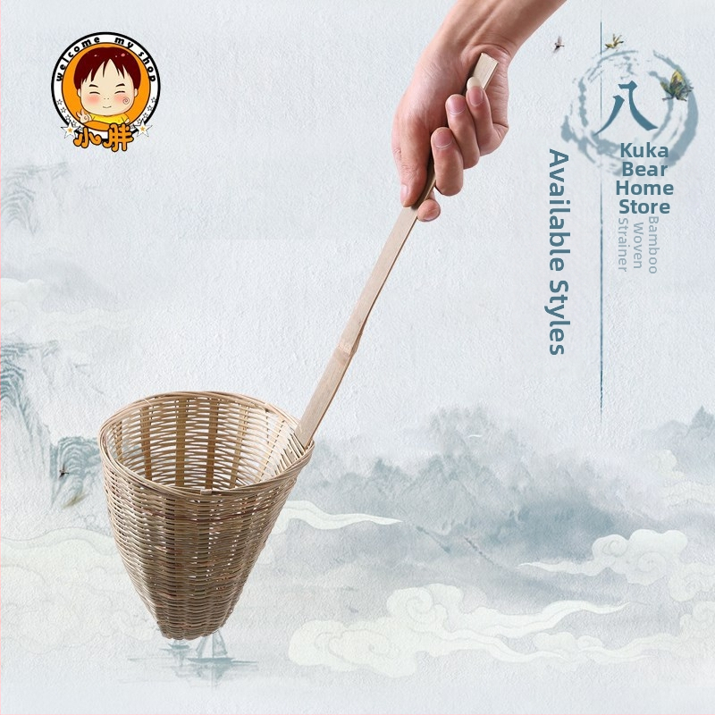 Ръчно изработена бамбукова кухненска цедка със кошница за нудли и лъжичка за прах от ориз – Произход: Chaozhou, Категория: Готварска лопатка