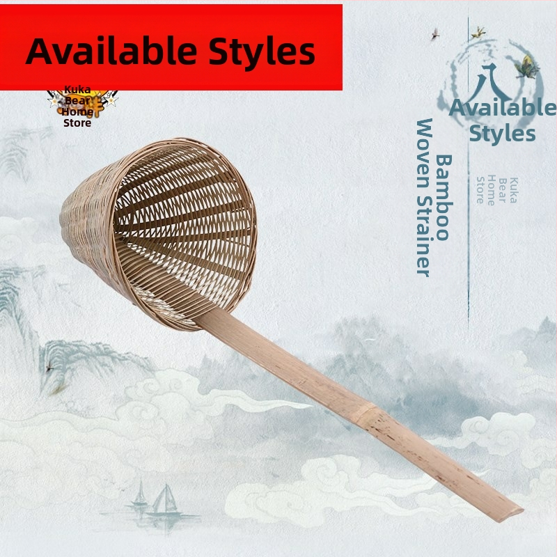 Ръчно изработена бамбукова кухненска цедка със кошница за нудли и лъжичка за прах от ориз – Произход: Chaozhou, Категория: Готварска лопатка
