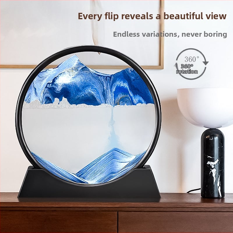 Stiklinis 3D smėlio laikrodis, dinamiška smėlio meno dekoracija biurui ir svetainei, modernus minimalistinis stilius, dovana