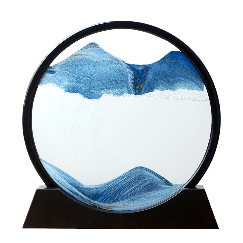 Stiklinis 3D smėlio laikrodis, dinamiška smėlio meno dekoracija biurui ir svetainei, modernus minimalistinis stilius, dovana