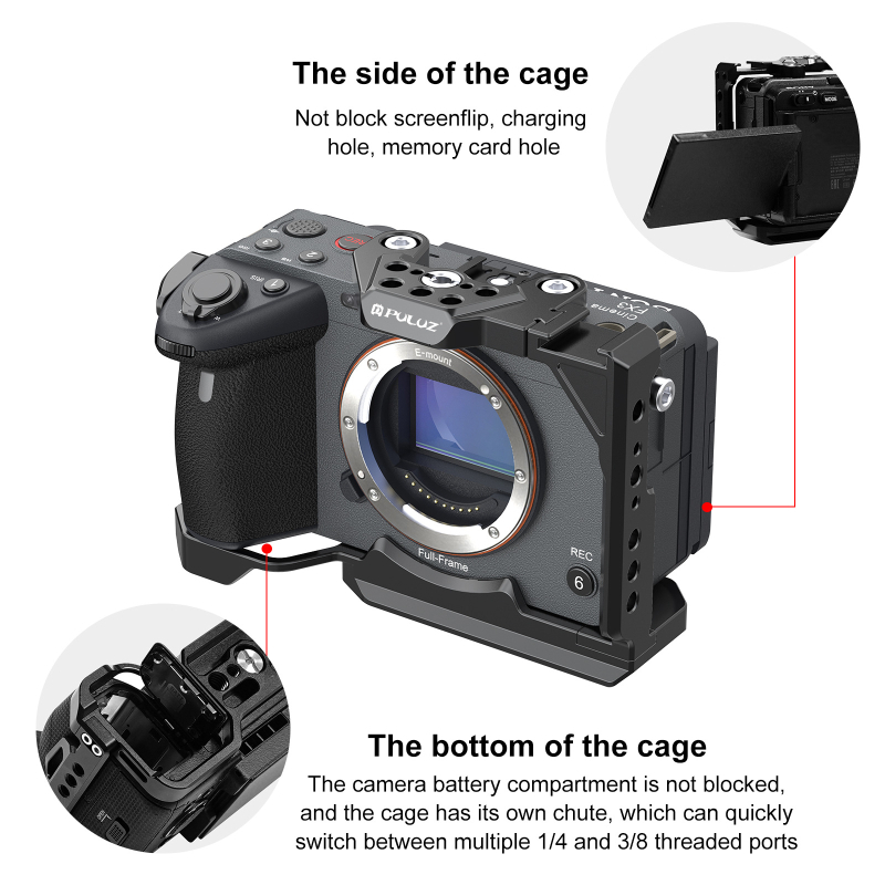 Cadru de protecție pentru cameră – extindere Cage pentru Sony A6700/A6400/ZV-E10, compatibil PU3111B/PU3117B/PU3118/PU3119, metal, 0.25 kg