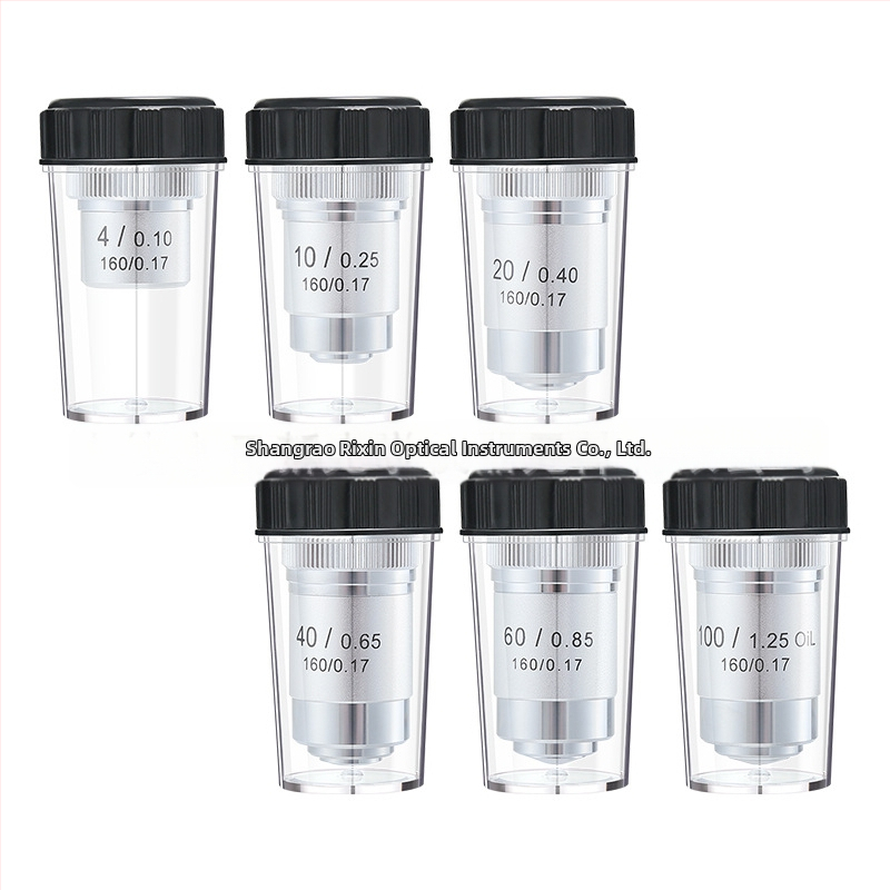 NISHAI ахроматичен микроскопски обективи комплект — 4x, 10x, 20x, 40x, 60x; приложения: биология, химия, изследвания