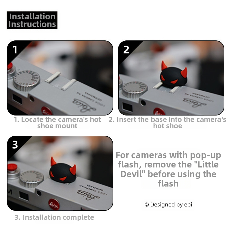 Силиконов капак за горещата обувка на камерата — универсален карикатурен дизайн с дяволски рога, лесен монтаж, съвместим с DSLR и безогледални камери