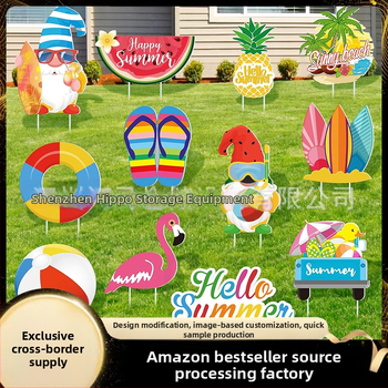 Διακοσμητικό σήμα κήπου για καλοκαίρι — μοτίβα φλαμίνγκο, ανανά, Χαβάη και πεπόνι, διακόσμηση κήπου για πάρτι (Μάρκα Hippopotamus)