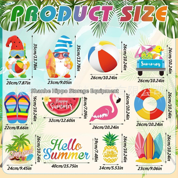 Διακοσμητικό σήμα κήπου για καλοκαίρι — μοτίβα φλαμίνγκο, ανανά, Χαβάη και πεπόνι, διακόσμηση κήπου για πάρτι (Μάρκα Hippopotamus)