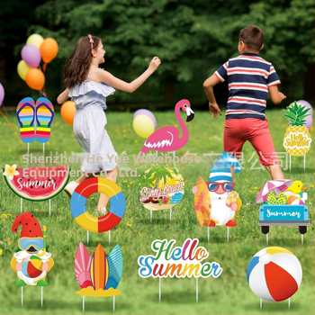 Διακοσμητικό σήμα κήπου για καλοκαίρι — μοτίβα φλαμίνγκο, ανανά, Χαβάη και πεπόνι, διακόσμηση κήπου για πάρτι (Μάρκα Hippopotamus)