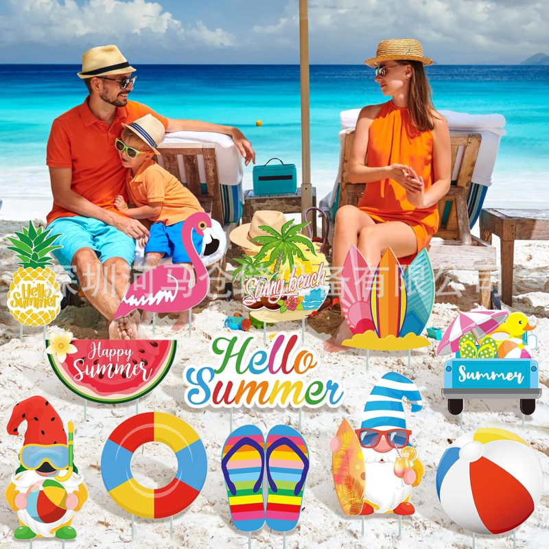 Διακοσμητικό σήμα κήπου για καλοκαίρι — μοτίβα φλαμίνγκο, ανανά, Χαβάη και πεπόνι, διακόσμηση κήπου για πάρτι (Μάρκα Hippopotamus)