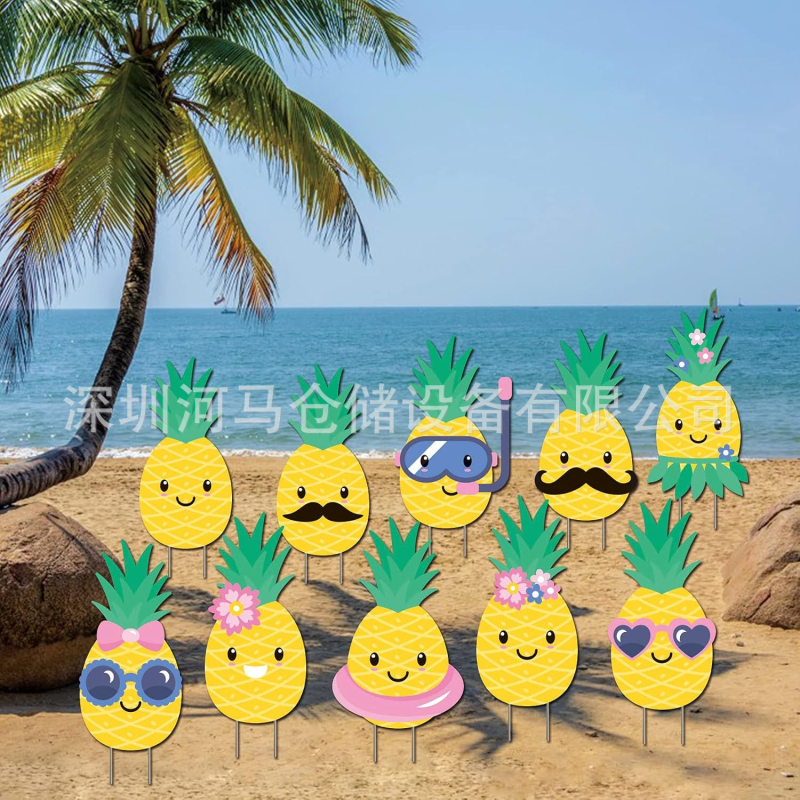 Διακοσμητικό σήμα κήπου για καλοκαίρι — μοτίβα φλαμίνγκο, ανανά, Χαβάη και πεπόνι, διακόσμηση κήπου για πάρτι (Μάρκα Hippopotamus)