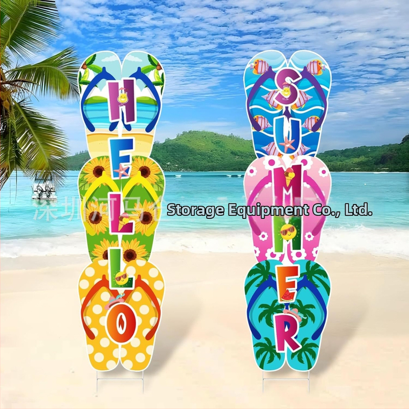 Διακοσμητικό σήμα κήπου για καλοκαίρι — μοτίβα φλαμίνγκο, ανανά, Χαβάη και πεπόνι, διακόσμηση κήπου για πάρτι (Μάρκα Hippopotamus)