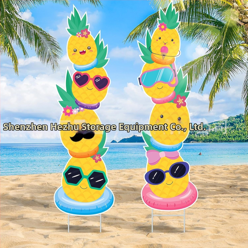 Διακοσμητικό σήμα κήπου για καλοκαίρι — μοτίβα φλαμίνγκο, ανανά, Χαβάη και πεπόνι, διακόσμηση κήπου για πάρτι (Μάρκα Hippopotamus)