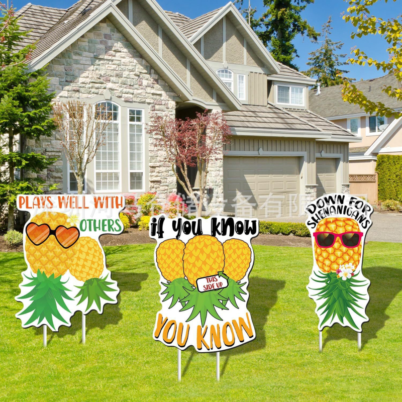 Διακοσμητικό σήμα κήπου για καλοκαίρι — μοτίβα φλαμίνγκο, ανανά, Χαβάη και πεπόνι, διακόσμηση κήπου για πάρτι (Μάρκα Hippopotamus)