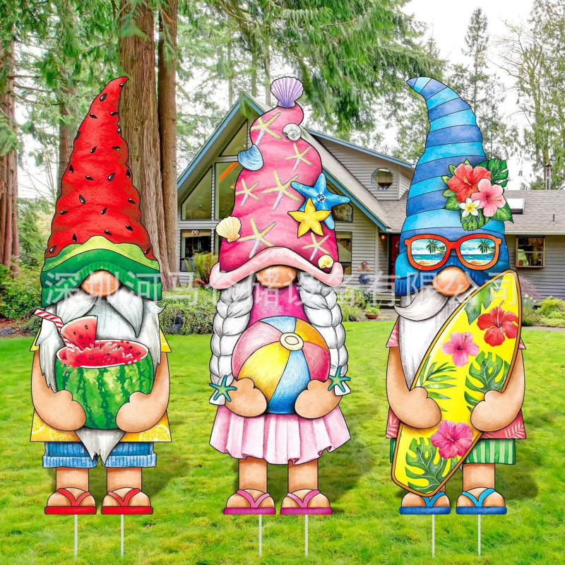 Διακοσμητικό σήμα κήπου για καλοκαίρι — μοτίβα φλαμίνγκο, ανανά, Χαβάη και πεπόνι, διακόσμηση κήπου για πάρτι (Μάρκα Hippopotamus)