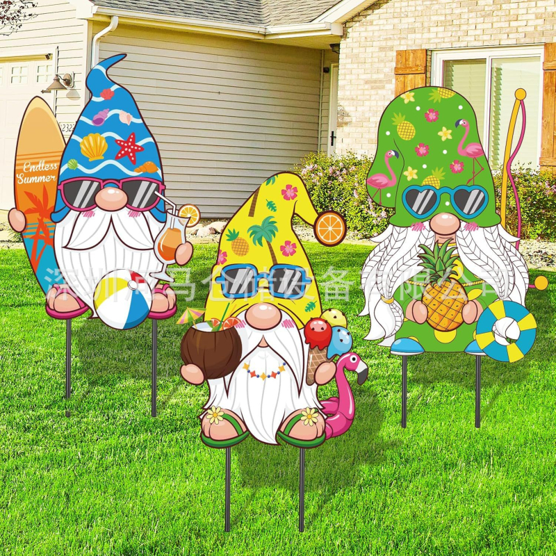 Διακοσμητικό σήμα κήπου για καλοκαίρι — μοτίβα φλαμίνγκο, ανανά, Χαβάη και πεπόνι, διακόσμηση κήπου για πάρτι (Μάρκα Hippopotamus)