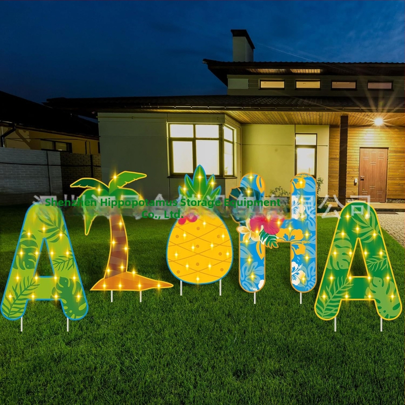 Διακοσμητικό σήμα κήπου για καλοκαίρι — μοτίβα φλαμίνγκο, ανανά, Χαβάη και πεπόνι, διακόσμηση κήπου για πάρτι (Μάρκα Hippopotamus)