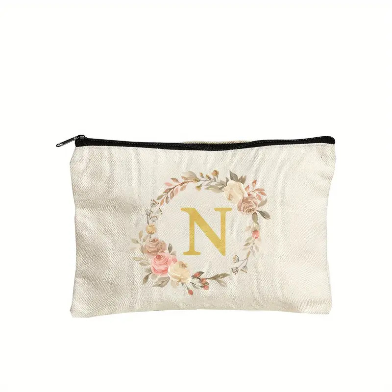 Vászon kozmetikai neszesszer betű mintával, légáteresztő poliészter bélés, mindennapi használatra, uniszex, városi minimalista stílus