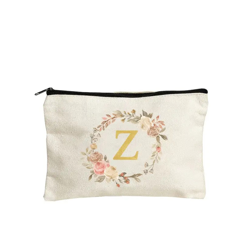 Vászon kozmetikai neszesszer betű mintával, légáteresztő poliészter bélés, mindennapi használatra, uniszex, városi minimalista stílus