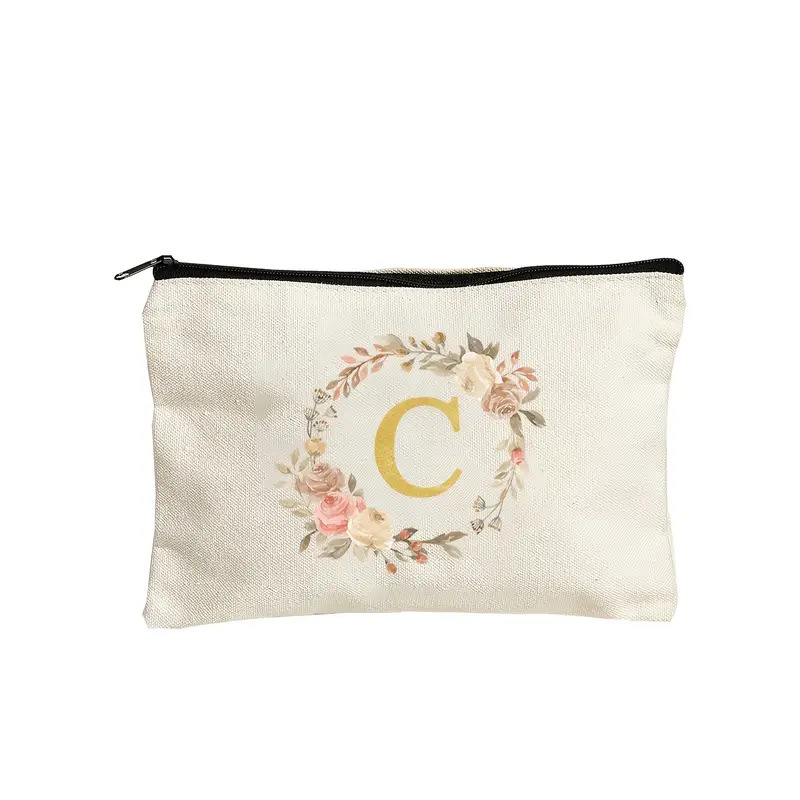 Vászon kozmetikai neszesszer betű mintával, légáteresztő poliészter bélés, mindennapi használatra, uniszex, városi minimalista stílus