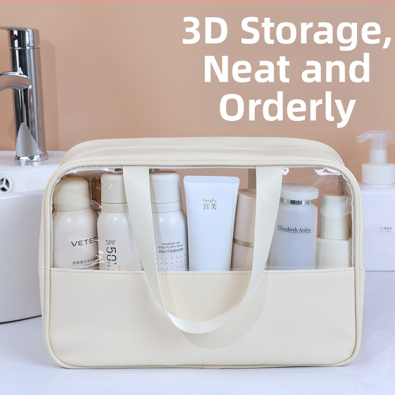Чанта за тоалетни принадлежности с патчворк дизайн, PVC, водоустойчива, корейски стил, за пътуване