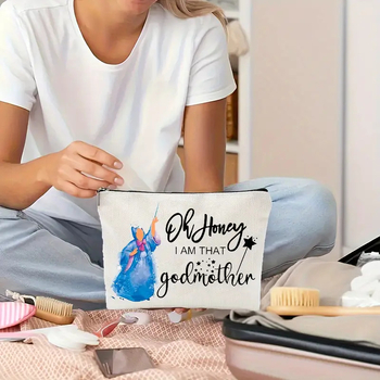 Чанта за грим с цип, канвас, принт с букви, урбан стил, унисекс, подплата полиестер