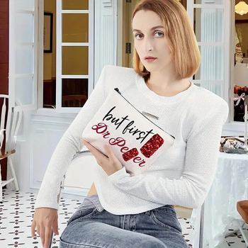 Чанта за грим с цип, канвас, принт с букви, урбан стил, унисекс, подплата полиестер