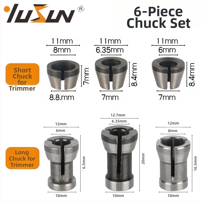 Κύλινδρος σφιξίματος για μηχανή κοπής με επεκτεινόμενη μετατροπική θήκη για ξυλουργική φρέζα, χάλυβας, μοντέλα 6 mm, 6,35 mm, 8 mm, μάρκα Yusheng