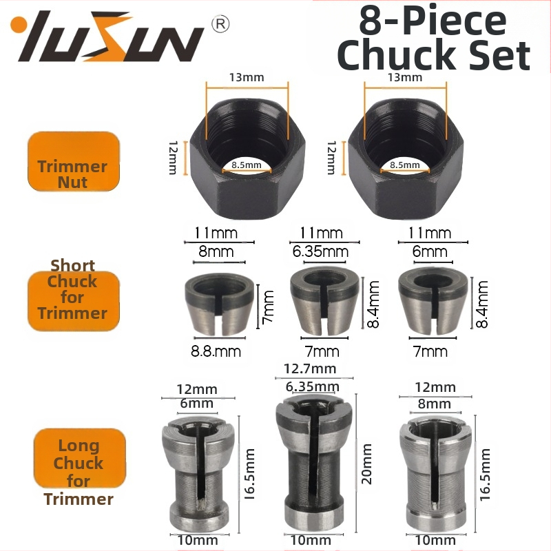 Κύλινδρος σφιξίματος για μηχανή κοπής με επεκτεινόμενη μετατροπική θήκη για ξυλουργική φρέζα, χάλυβας, μοντέλα 6 mm, 6,35 mm, 8 mm, μάρκα Yusheng