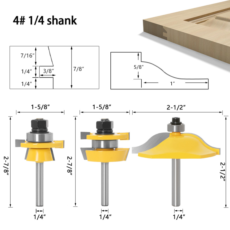 Σετ φρεζών 3 τεμαχίων για πάνελ πόρτας και πόρτες ντουλαπιών, κατάλληλο για ξύλο, MDF και λαμινάτες επιφάνειες, Hibiscus Jincheng