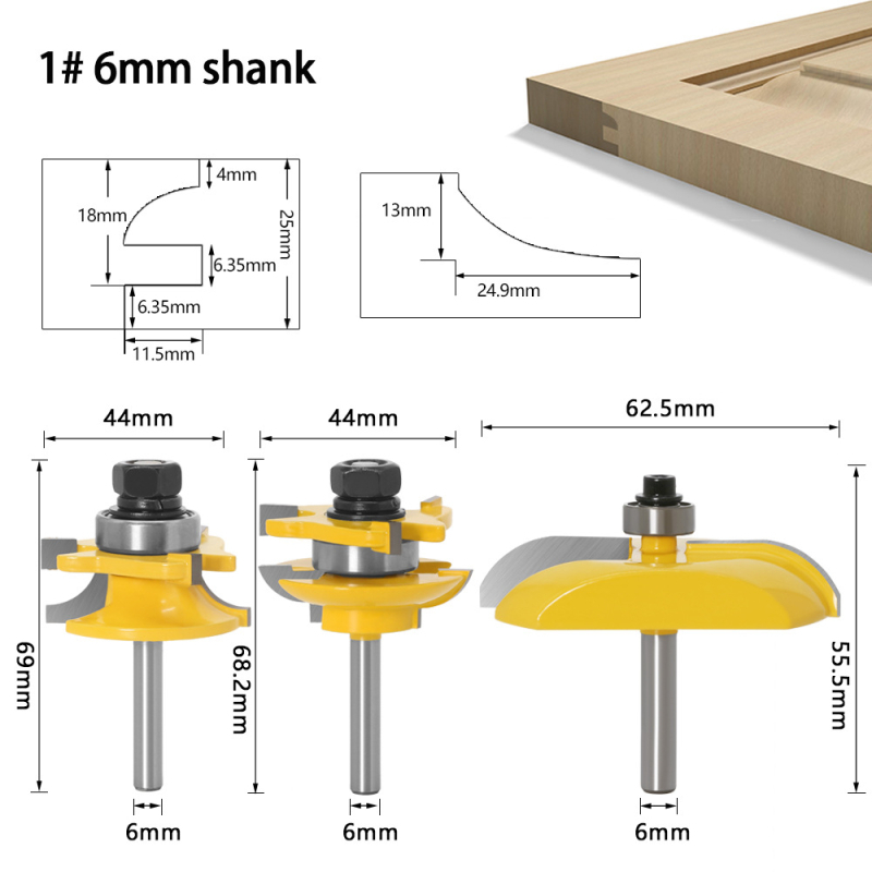 Σετ φρεζών 3 τεμαχίων για πάνελ πόρτας και πόρτες ντουλαπιών, κατάλληλο για ξύλο, MDF και λαμινάτες επιφάνειες, Hibiscus Jincheng
