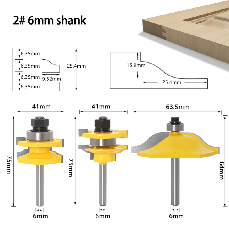 Σετ φρεζών 3 τεμαχίων για πάνελ πόρτας και πόρτες ντουλαπιών, κατάλληλο για ξύλο, MDF και λαμινάτες επιφάνειες, Hibiscus Jincheng