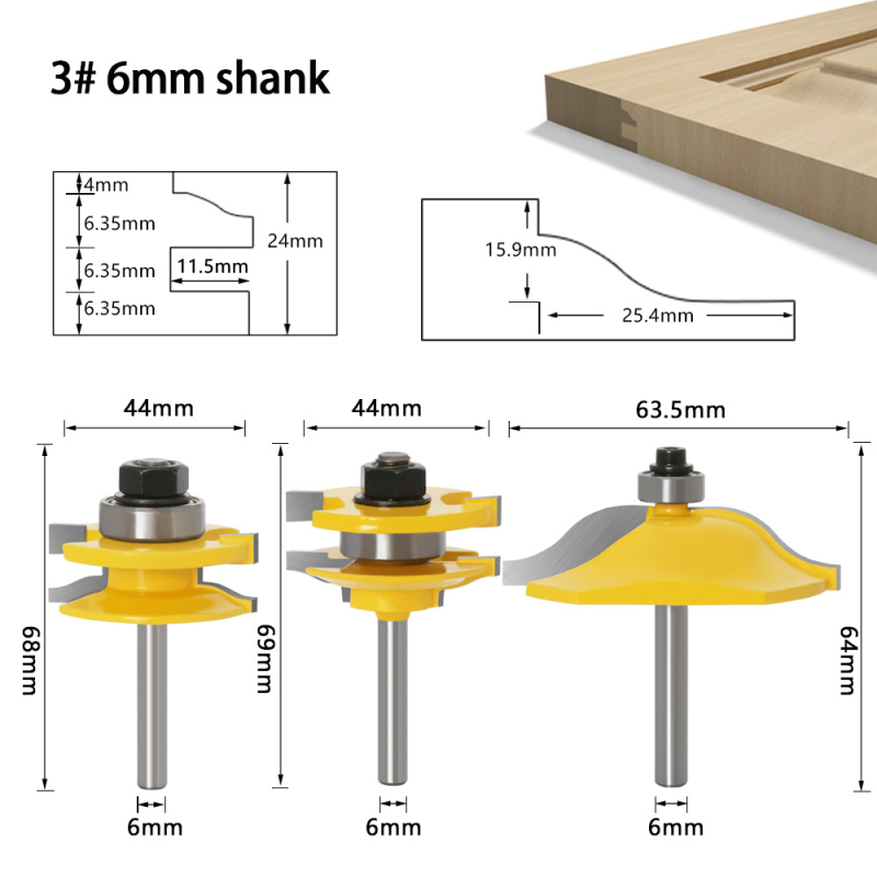 Σετ φρεζών 3 τεμαχίων για πάνελ πόρτας και πόρτες ντουλαπιών, κατάλληλο για ξύλο, MDF και λαμινάτες επιφάνειες, Hibiscus Jincheng