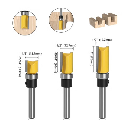 Κεφαλή κοπής ξύλου με ρουλεμάν, άξονας 6.35 mm, ευθεία/αντιγραφική φρέζα για φρεζαριστικές μηχανές